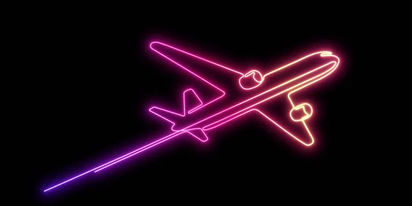 Neon Vliegend Vliegtuig Vliegtuigillustratie Luchtvluchten Continue Lijntekening Illustratie — Stockfoto