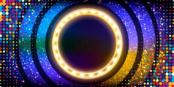 Festlicher Hintergrund Mit Konfetti Neon Kreis Mit Teilchen Elektrischer Rundrahmen — Stockvektor