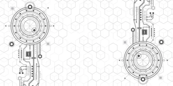 Технологический Баннер Белом Фоне Механическая Схема Рисунок Кругами Геометрическими Частями — стоковый вектор