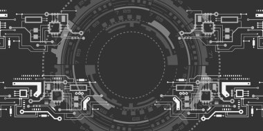 Teknoloji siyah arka plan. Harika bir çember. Elektronik yonga. Vektör illüstrasyonu .