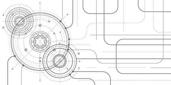 Technologie Bílé Pozadí Technický Výkres Ozubených Kol Rotační Mechanismus Kulatých — Stockový vektor