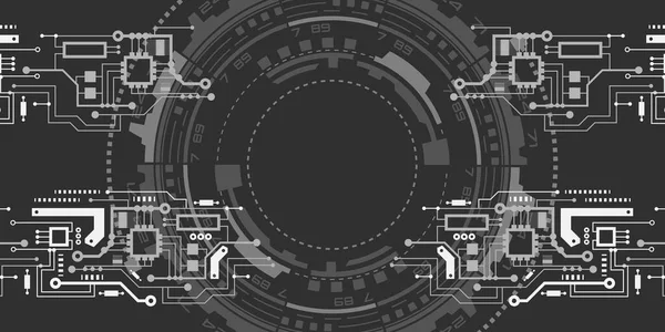 Teknoloji Siyah Arka Plan Harika Bir Çember Elektronik Yonga Vektör — Stok Vektör