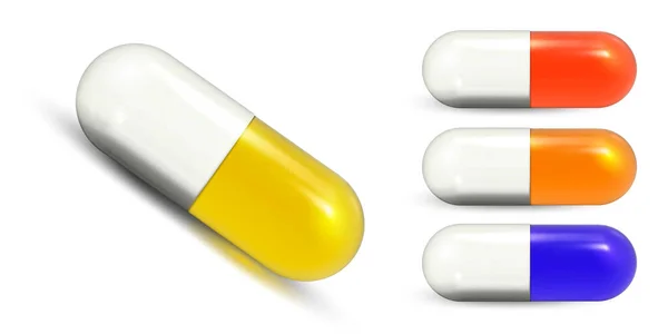Capsule Comprimé Set Medical Pilule Medicine Pour Traitement Des Maladies — Image vectorielle