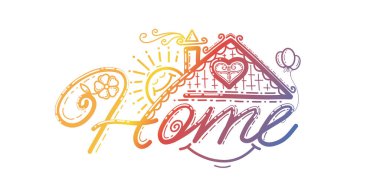 Konsept ev. Gülen bir şenlik havası. Çizim 3D resimli mektup..