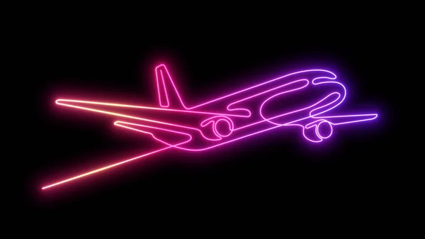 Neon Flyvende Plane Airplane Air Fly Kontinuerlig Linje Tegning Illustration - Stock-foto