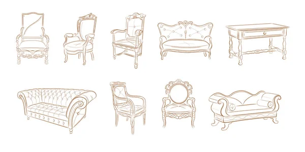 Čalouněný Nábytek Pro Domácnost Antique Set Židlí Pohovek Stolů Ilustrace — Stock fotografie