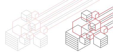 Çizgilerin beyaz arka planı. Karelerin geometrisi. Çizgi sanatı. Vektör illüstrasyonu.