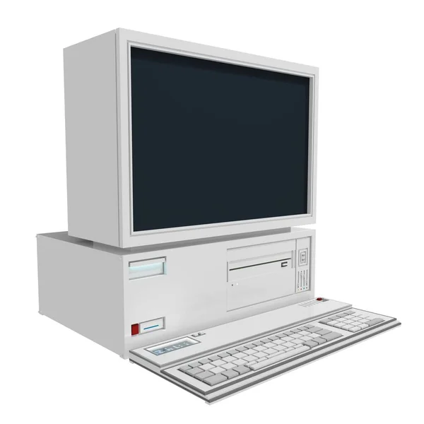 Retro Computer Keyboard Monitor Isolated White Background Illustration — Stock Photo, Image
