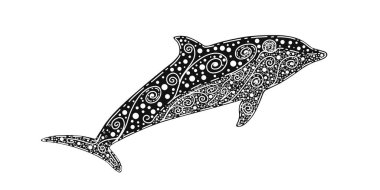 Drawn dolphin .Sea decorative pattern.Fish Vector illustration.