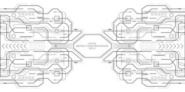 Geleceğin teknolojik çizimi. Mühendislik yeniliği. HUD dijital tasarım. Vektör illüstrasyonu.