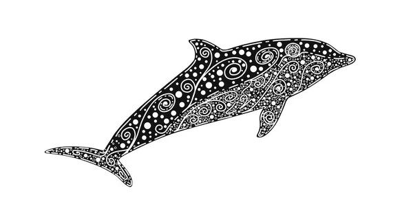 Drawn Dolphin Sea Decorative Pattern Fish Vector Illustration — Vetor de Stock