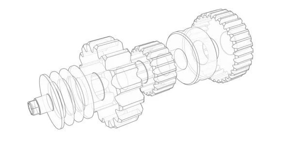 Desenho Engrenagem Projeto Engenharia Mecanismo Rotativo Peças Redondas Ilustração — Fotografia de Stock