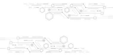 Teknolojik beyaz arkaplan. Soyut teknikler. Geometrik çizgiler. Vektör illüstrasyonu.