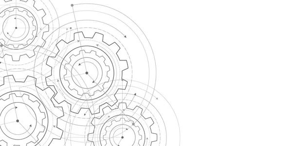 Teknisk Ritning Kugghjul Teknisk Teknik Vektorillustration — Stock vektor