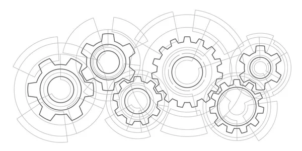 Dibujo Técnico Engranajes Tecnología Ingeniería Ilustración Vectorial — Archivo Imágenes Vectoriales