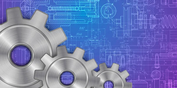 Metallgetriebe Technische Zeichnung Technischer Hintergrund Vektorillustration — Stockvektor