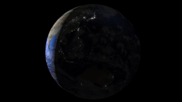 Земля, день и ночь, от космического полета. Звездное сияние . — стоковое видео