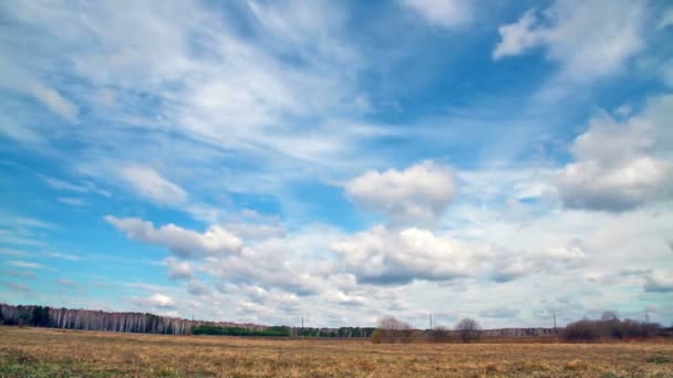 Облака над полем. Ранняя весна — стоковое видео