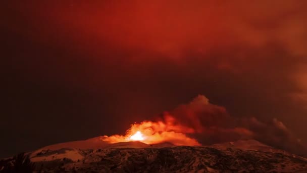 夜のエトナ山の噴火 — ストック動画