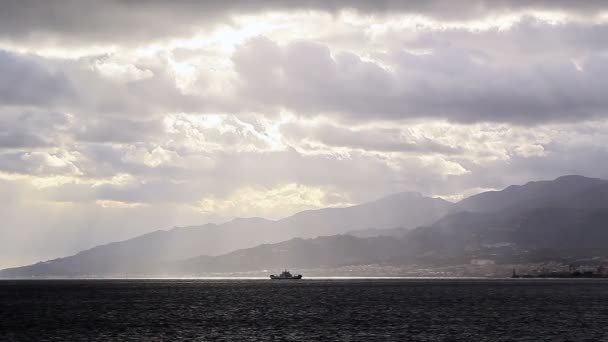 Ship in the Strait of Messina. Italy — Stock Video