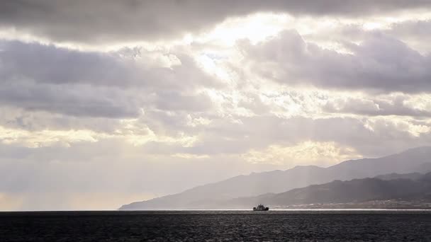 Ship in the Strait of Messina. Italy — Stock Video