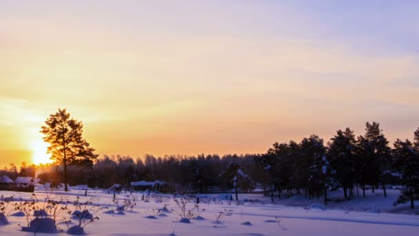 Snötäckta village — Stockvideo