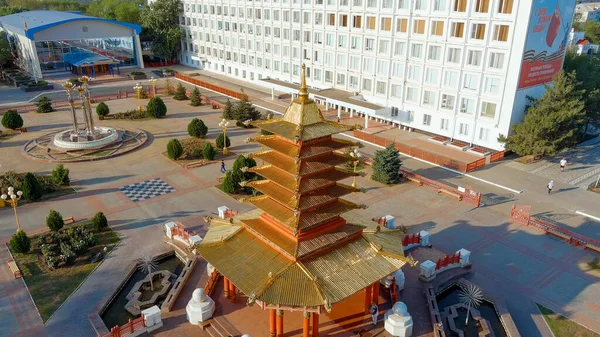 Elista Ryssland Augusti 2021 Pagoda Seven Days Pagoda Lenintorget Flygfoto — Stockfoto
