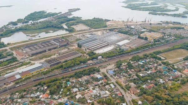 Syzran Ryssland Industriområde Med Järnväg Panoramautsikt Över Staden Och Volga — Stockfoto