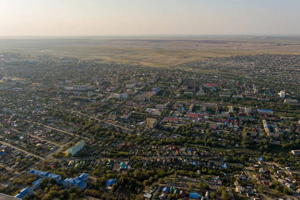 Elista 俄罗斯 早上城市的全景 空中景观 — 图库照片