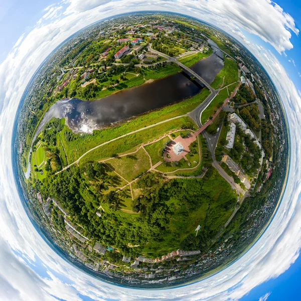 Rzsov Oroszország Panoráma 360 Városközpont Légi Felvétel Volgáról Töltésről 360 — Stock Fotó