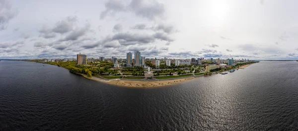 Samara Rusya Plajlı Volga Nehri Seti Sonbahar Manzarası Hava Görünümü — Stok fotoğraf