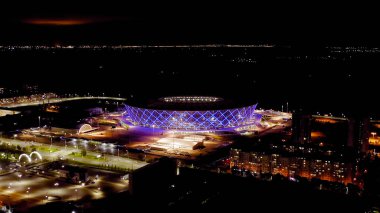 Volgograd, Rusya - 19 Eylül 2020 Volgograd Arena, 2018 FIFA Dünya Kupası için Volgograd 'da kurulan uluslararası futbol stadyumu. Stadyum - Rotor, Hava Görünümü  