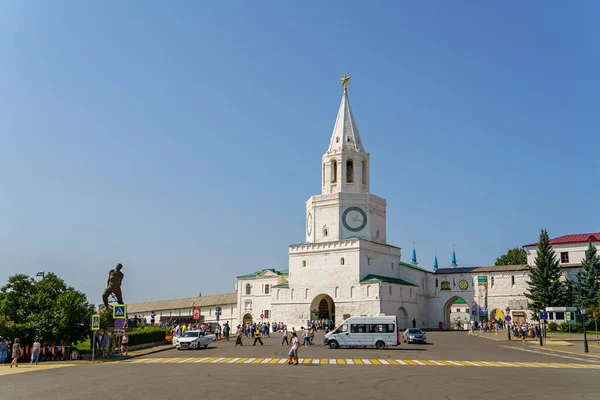 Kazan Russia August 2020 Spasskaya Tower Kazan Kremlin Monument Jalil — Stock Photo, Image