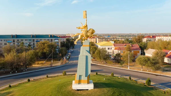 Elista Russie Août 2021 Cavalier Tôt Matin Vue Aérienne — Photo