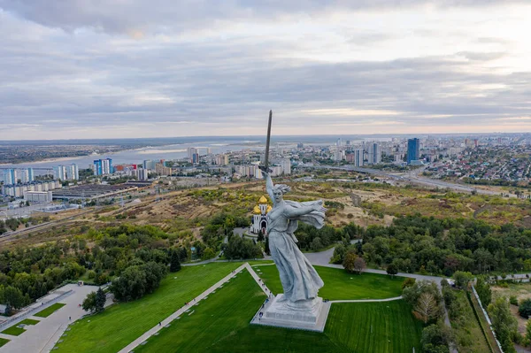 Volgograd Rússia Setembro 2020 Motherland Calls Mamayev Kurgan Vista Aérea — Fotografia de Stock