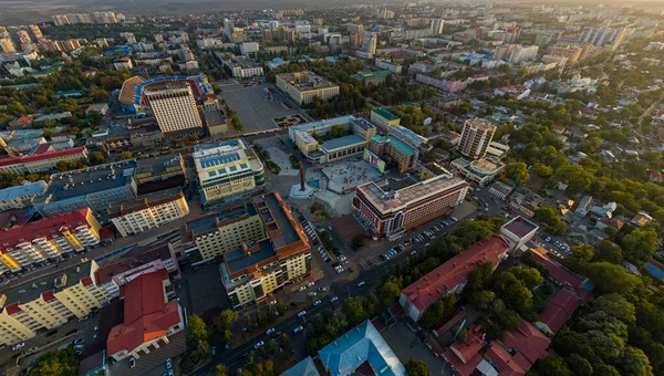 Stavropol Rusland September 2020 Luchtfoto Van Het Stadscentrum Tijdens Zonsondergang — Stockfoto