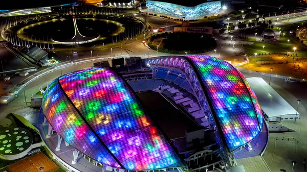俄罗斯索契 2021年9月4日 索契奥林匹克公园 Fisht Arena 夜间照明 Sirius Territory Aerial View — 图库照片