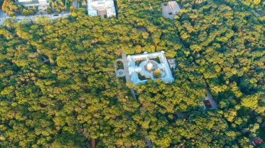 Yessentuki, Rusya. Üst banyolar. Tatil yeri parkı. Kültür ve Eğlence Parkı. Gün batımı, Hava Görünümü  