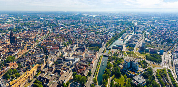 Strasbourg, France. Panorama of the historic city center. Aerial view, Summer