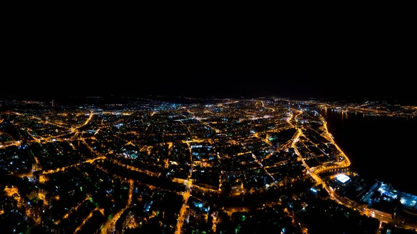 Astracán Rusia Vista Aérea Ciudad Por Noche Farolas — Foto de Stock