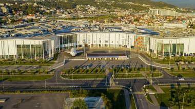 Sochi, Rusya - 4 Eylül 2021: Sirius - Bilim ve Sanat Parkı Kültür Merkezi. Uzay gemisi Buran 'ın planı. Sirius Üniversitesi, Hava Görünümü  