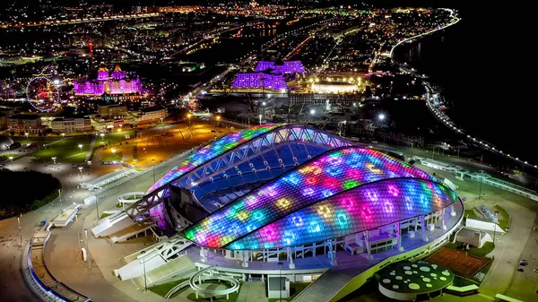 Sochi Rusland September 2021 Olympisch Park Sochi Fisht Arena Nachtverlichting — Stockfoto