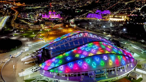 俄罗斯索契 2021年9月4日 索契奥林匹克公园 Fisht Arena 夜间照明 Sirius Territory Aerial View — 图库照片