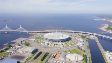 Saint-Petersburg, Rusya. Gazprom Arena 'da. Batı Yüksek Hız Çapı, Lakhta Merkezi. Gazprom karargahı. 4K