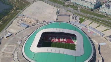 Kazan, Rusya. Ak Bar Arena 'nın havadan görünüşü. 2018 FIFA Dünya Kupası 'nın yapılacağı yer. 4K
