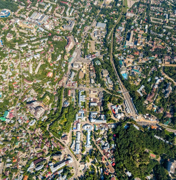 Κισλοβοντσκ Ρωσία Πανόραμα Της Πόλης Πάρκο Kurortny Σιδηροδρομικός Σταθμός Προοπτική — Φωτογραφία Αρχείου