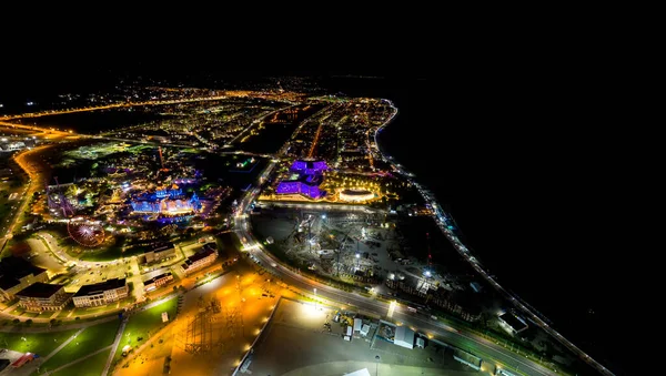 Sochi Russia Panorama Settlement Sirius Territory Night Illumination Aerial View — Stock Photo, Image