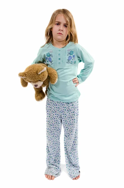 Fille en pyjama avec ours en peluche — Photo