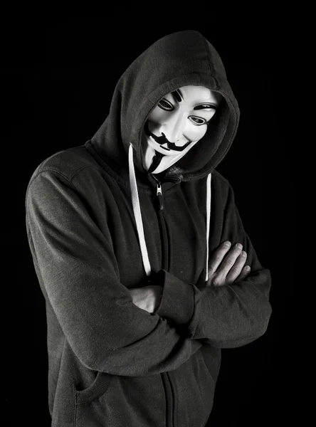Man wearing Vendetta mask — Stock Photo, Image