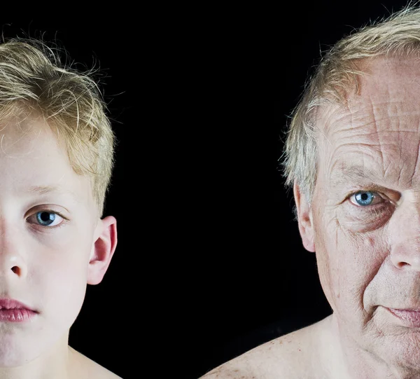 Comparación hombre viejo y niño — Foto de Stock